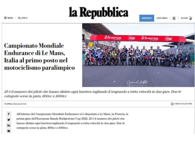 motociclismo paralimpico: vittoria al Mondiale Endurance