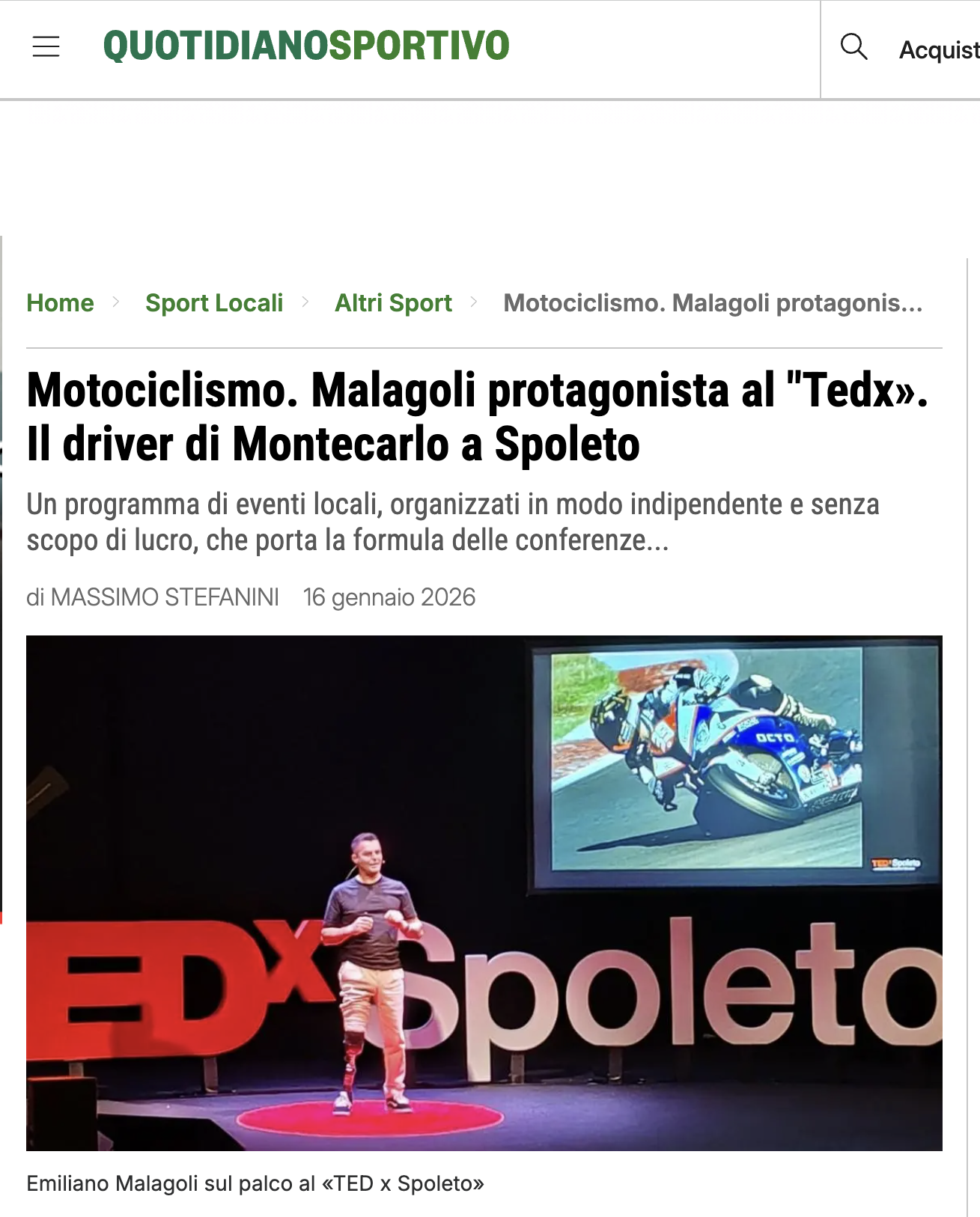 Malagoli protagonista al "Tedx»